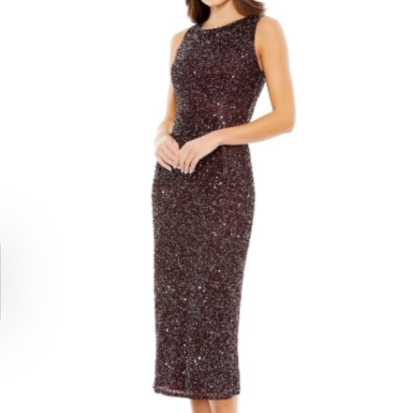 Mac Duggal 5526 | Short Sleeveless Sequin Dress | Mahogany | Size 4 | NWT - Picture 1 of 3